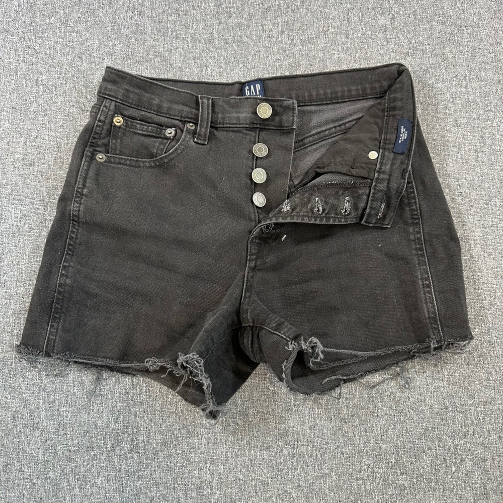 Gap Denim Womens 2/26 Black High Rise Button Fly Raw‎ Hem Jean Shorts Distressed